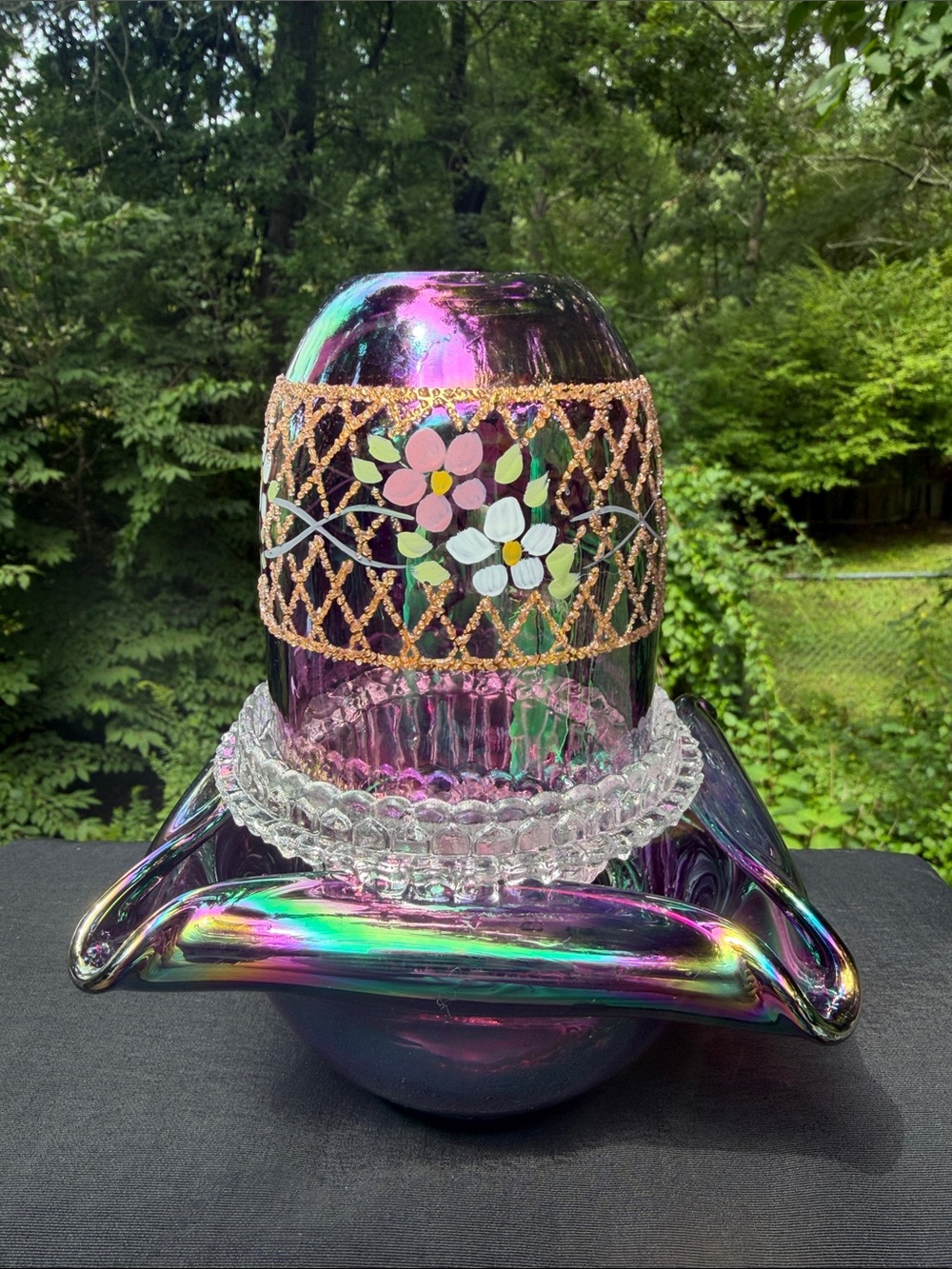 Fenton Iridescent Purple 3 Piece Fairy Light with Hand-Painted Floral Band - Picture 2 of 9